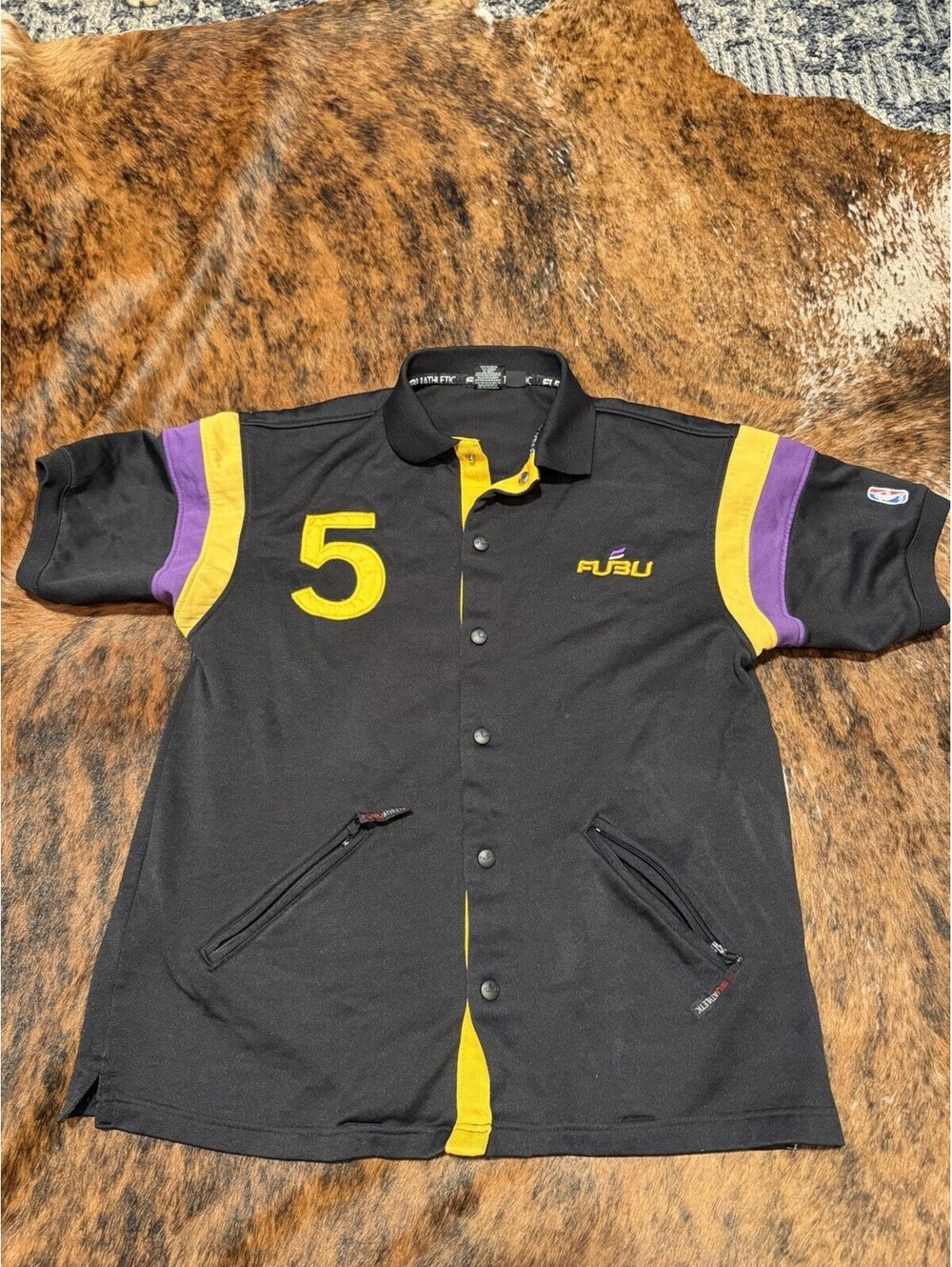 Vintage FUBU Athletic Los Angeles Lakers Shirt Mens XL Black Warm Up Jersey Y2K